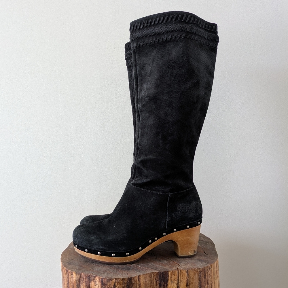 UGG Rosabella Black Suede Leather Clog Boots Size 7